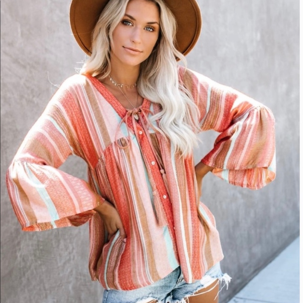 Vici Chamberlain Striped Button Down Babydoll Top - Small